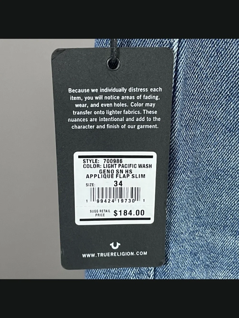 NEW True Religion Jeans Mens 34 blue denim straight leg geno designer street